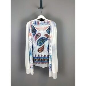 Elena Wang Sheer Burnout Mesh Paisley Layered Top Womens Large White‎ Multi